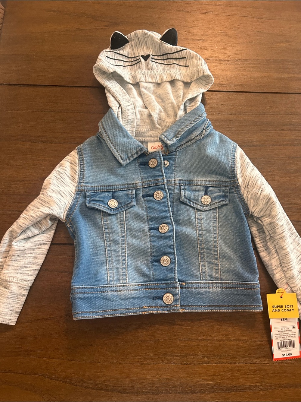 Cat & Jack Light Blue Denim Jacket with Heather Gray Hood
